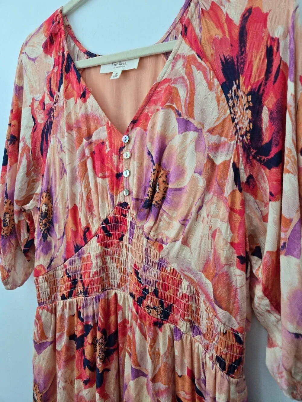 Nurture by Westbound  boho-chic botanical floral midi dress. Medium